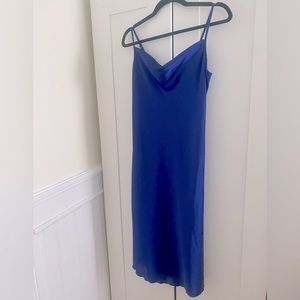 Bebe Satin Cowl Neck Slip Midi Dress - Size Small - Deep Blue Color